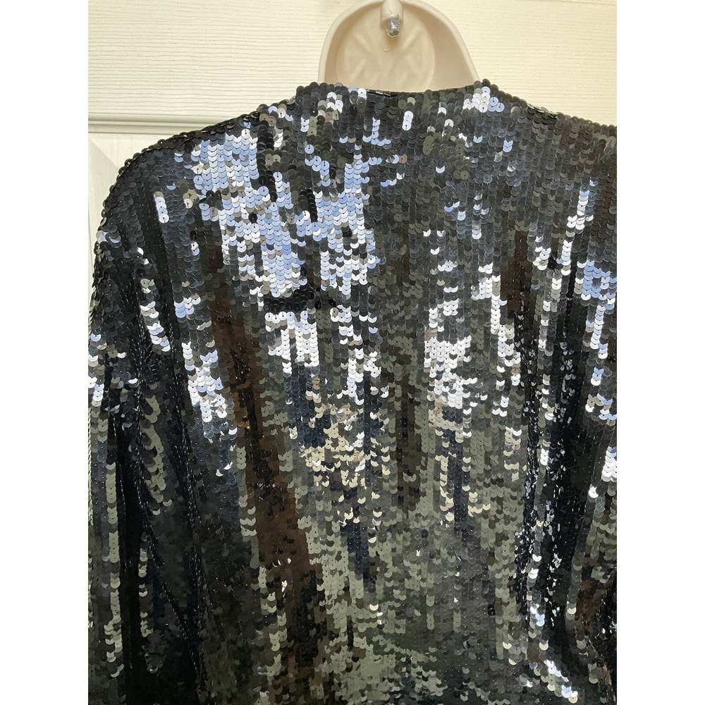 Vintage Black Sequin Blazer Jacket Single Button V-Neck Evening Party Shimmer - Picture 8 of 16